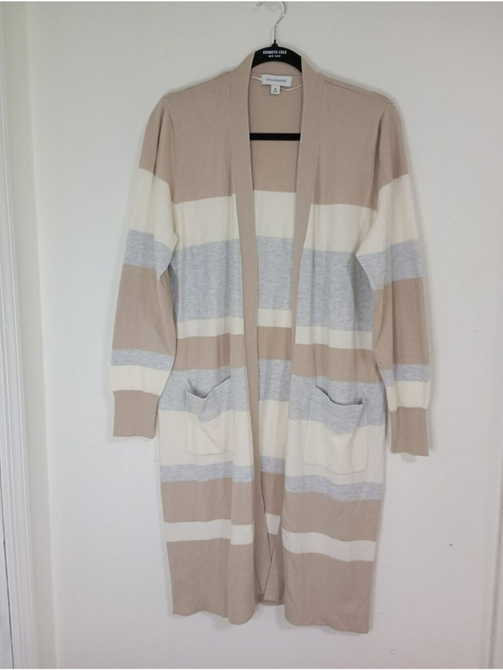 Calligraphie By Anthropologie Longline Striped Cardigan Pockets Size M Womens